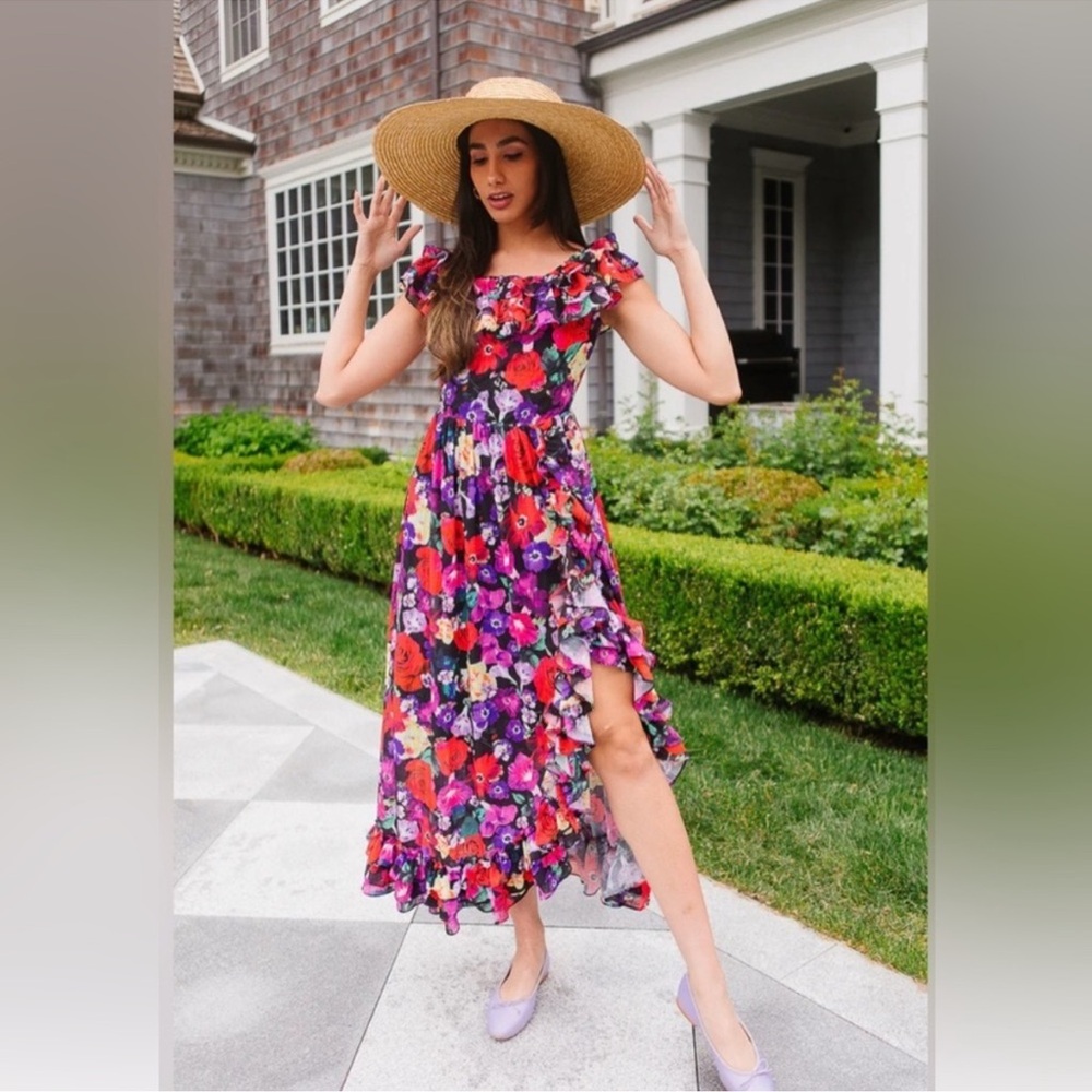 NEW Ivy City Co. Havana Sleeveless Floral Chiffon Maxi Dress Large L NWT